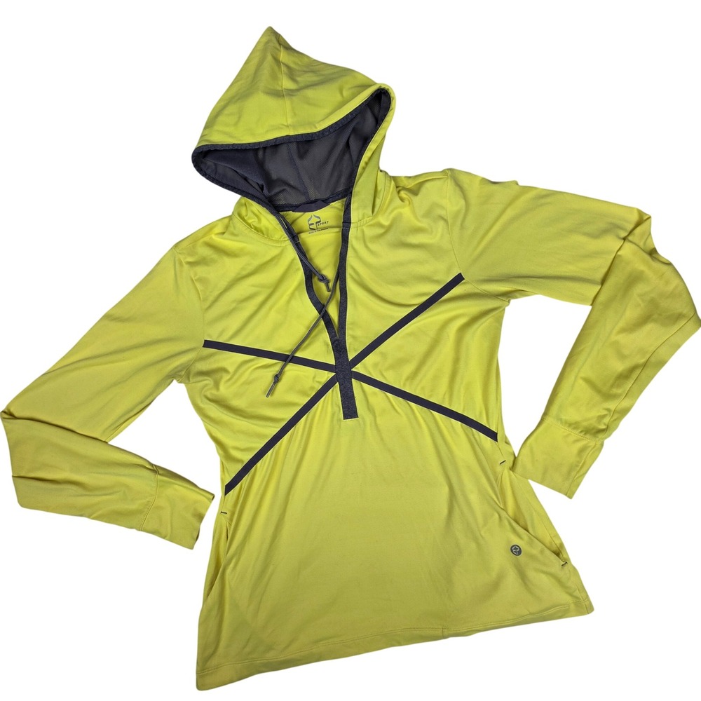 C9 Champion Sport‎ Womens Neon Yellow Hooded Running Shirt Thumbholes Small